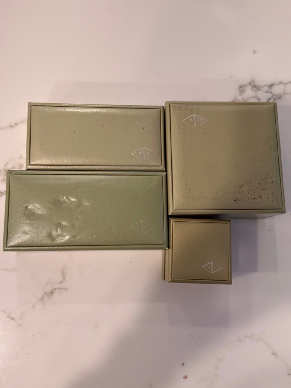 Authentic 💯 Van Cleef and Arpels Vintage Olive Green Jewelry Boxes - Set of 4